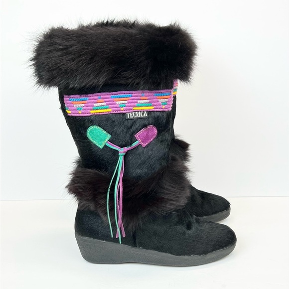 Tecnica Fur Boots Womens US 6.5 Euro 37 Black Eskimo Aztec Ski Made in Italy - Picture 1 of 13